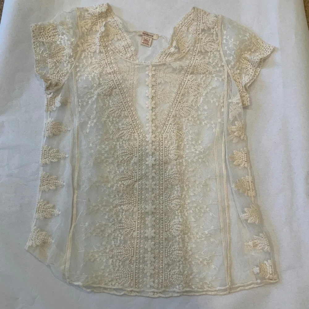 Sundance Cream Embroidered Lace Short Sleeve Blouse - Picture 1 of 2